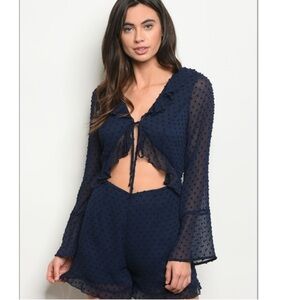 Navy Tie Front Romper